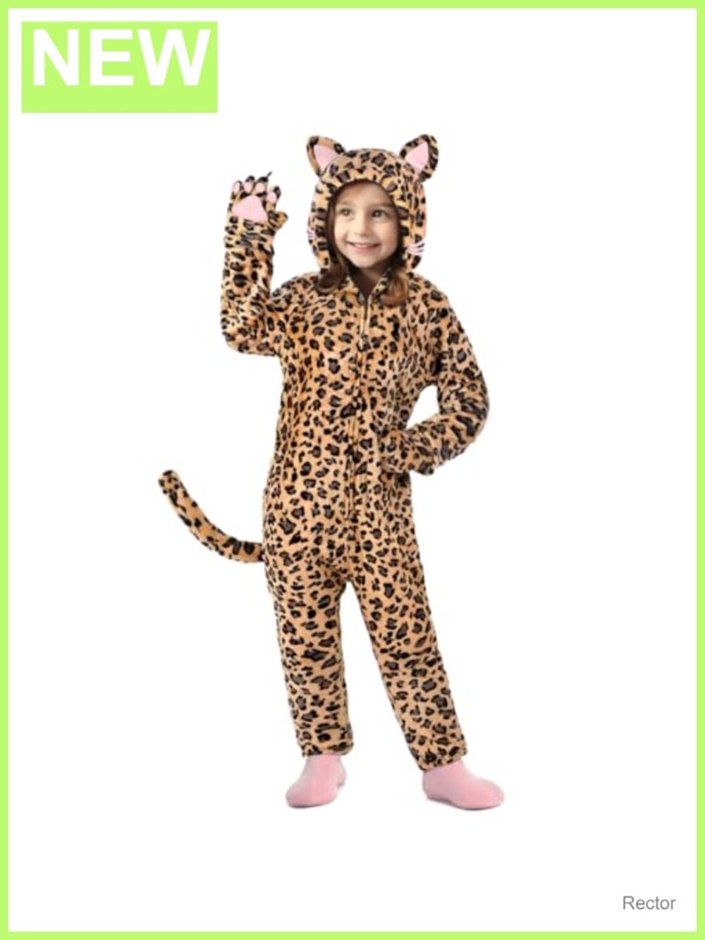 Kids Leopard Costume Hooded Onesie with Tail Gloves